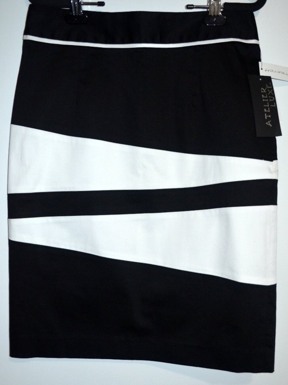 Atelier Luxe Women’s Stretch Skirt 4 Color Block Black White Business Academia
